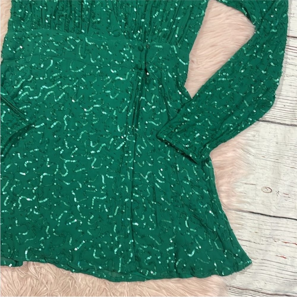 Show Me Your MuMu Phyllis Emerald Beaded Sequins Wrap Mini Dress - Picture 9 of 12